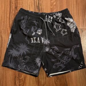 Tropical Black Graphic Men's Swim Board Shorts